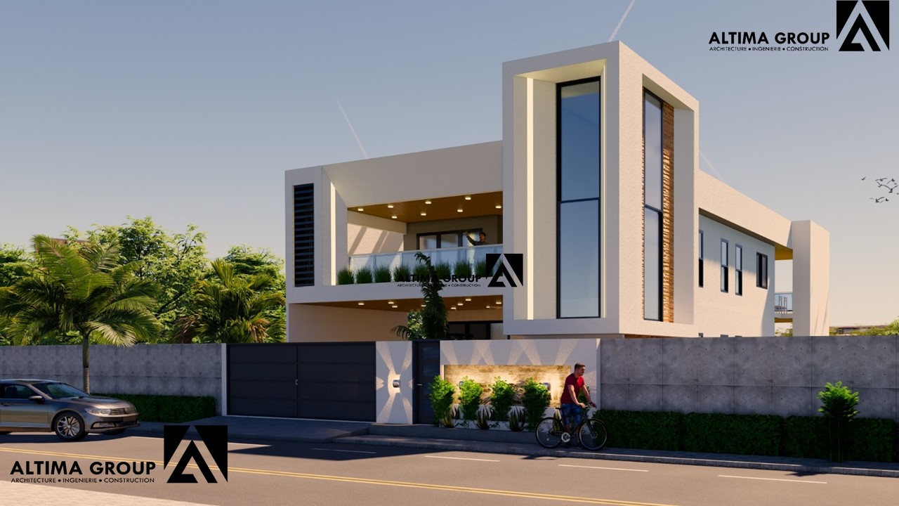 Villa R+1 à Djeregbe, conçue et réalisée sur mesure par ALTIMA GROUPE, avec une gestion complète du projet.