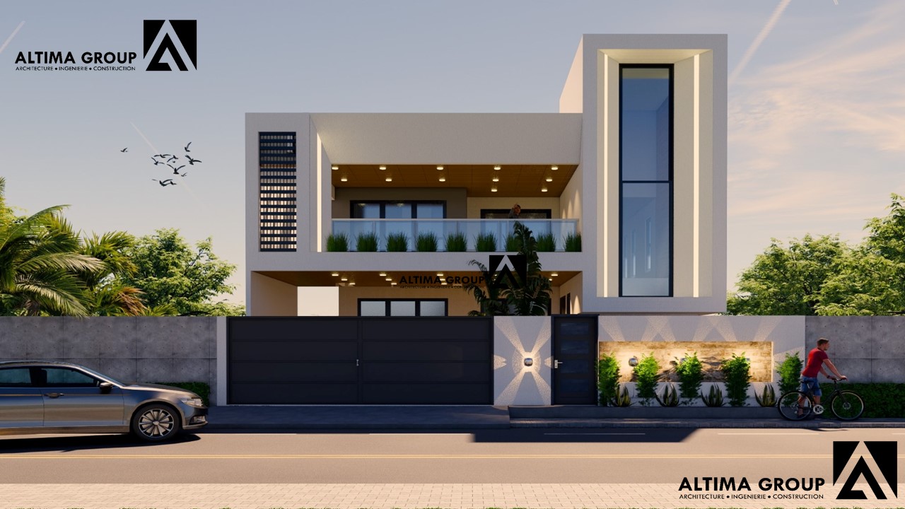 Villa R+1 à Djeregbe, conçue et réalisée sur mesure par ALTIMA GROUPE, avec une gestion complète du projet.
