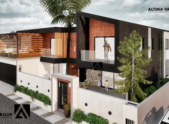 Villa contemporaine à Jacqueville avec façade vitrée et ventilation naturelle, actuellement en chantier.