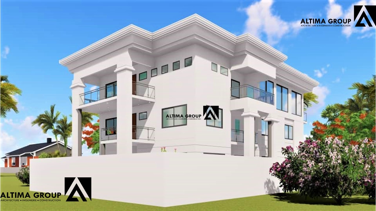 Villa R+2 à Calavi, une maison-projet de vie avec piscine et balcons, au design simple et dynamique.
