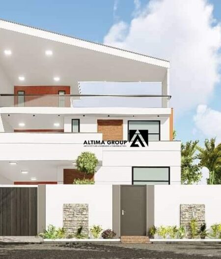 Villa R+2 conçue sur une parcelle de 11x24 m à Calavi, fidèle à la vision du maître d’ouvrage.