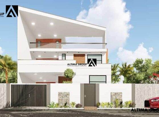 Villa R+2 conçue sur une parcelle de 11x24 m à Calavi, fidèle à la vision du maître d’ouvrage.