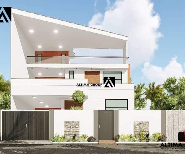 Villa R+2 conçue sur une parcelle de 11x24 m à Calavi, fidèle à la vision du maître d’ouvrage.